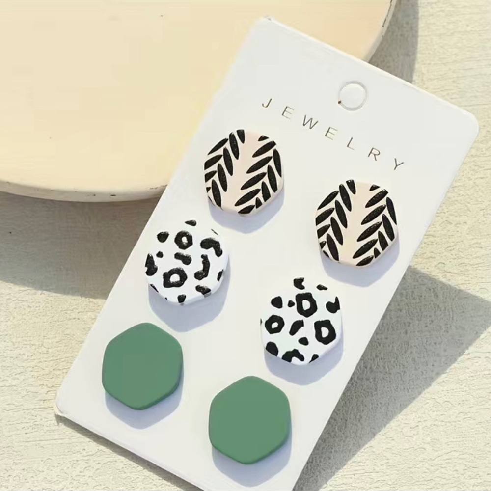 3 Pairs Hexagon Shape Stud Earrings
